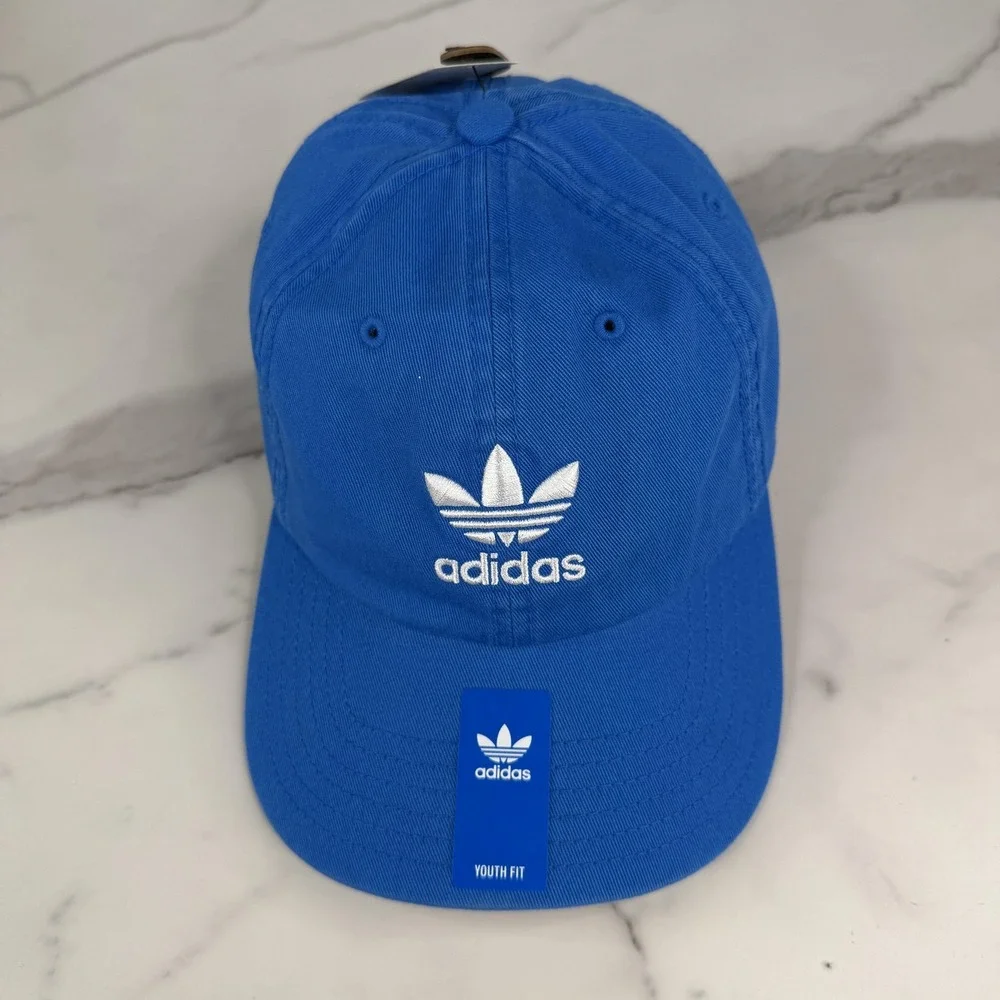 Adidas Hat Cap Strap Back Youth Blue Bluebird Trefoil Originals Washed Relaxed